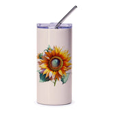 Sunflower Tumbler, Floral Tumbler, Botanical Drinkware, Summer Tumbler, Gift for Her, Flower Lover Gift, Artistic Tumbler, Sunflower Design - Tawshia